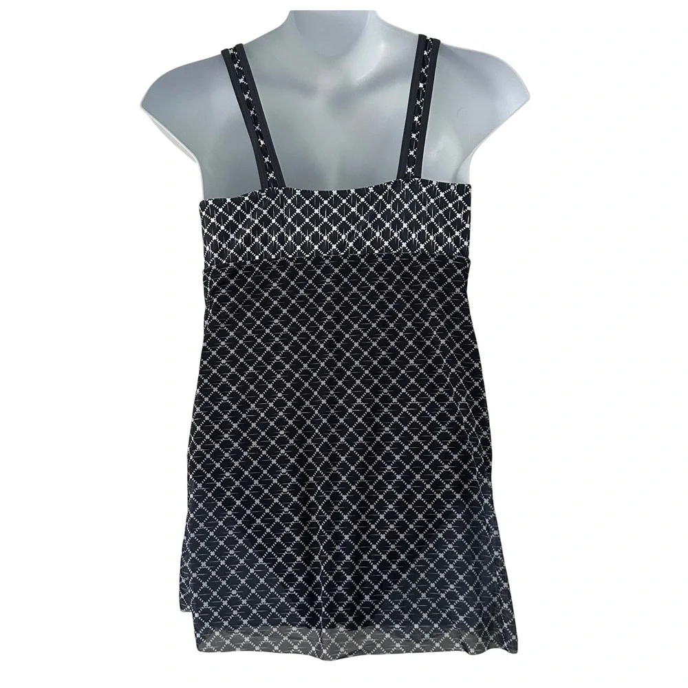 Women Navy White One-Piece Geometric Mesh Modest Swimsuit Swim Dress XL NWOT - Picture 6 of 10